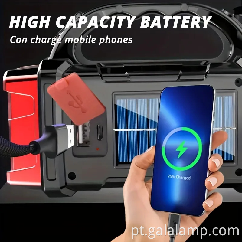 Lanterna de lanterna LED solar e USB portátil e USB